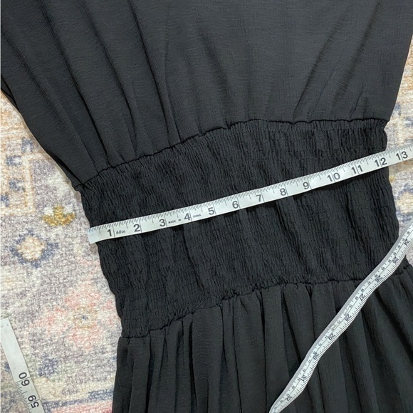 Zara Small Black Smocked Waist Long Sleeve Collared Midi Dress - Picture 10 of 11
